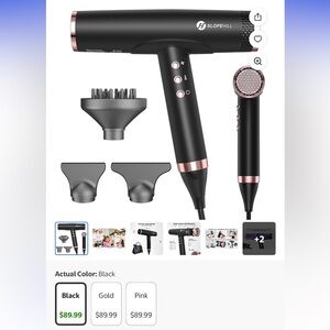 Black and Rose Gold Hair Dryer with Attachments